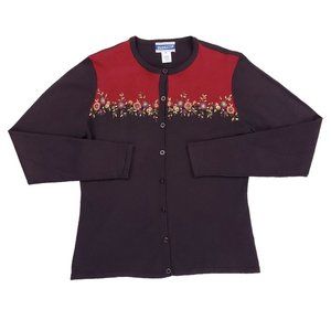 Women's Pendleton Floral Button Up Acrylic Wool Blend Cardigan Size Small Red